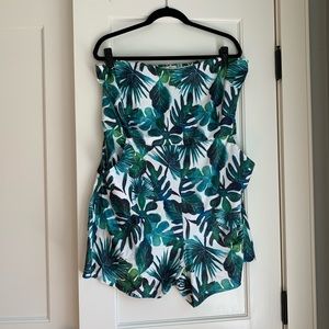 Palm print shorts romper